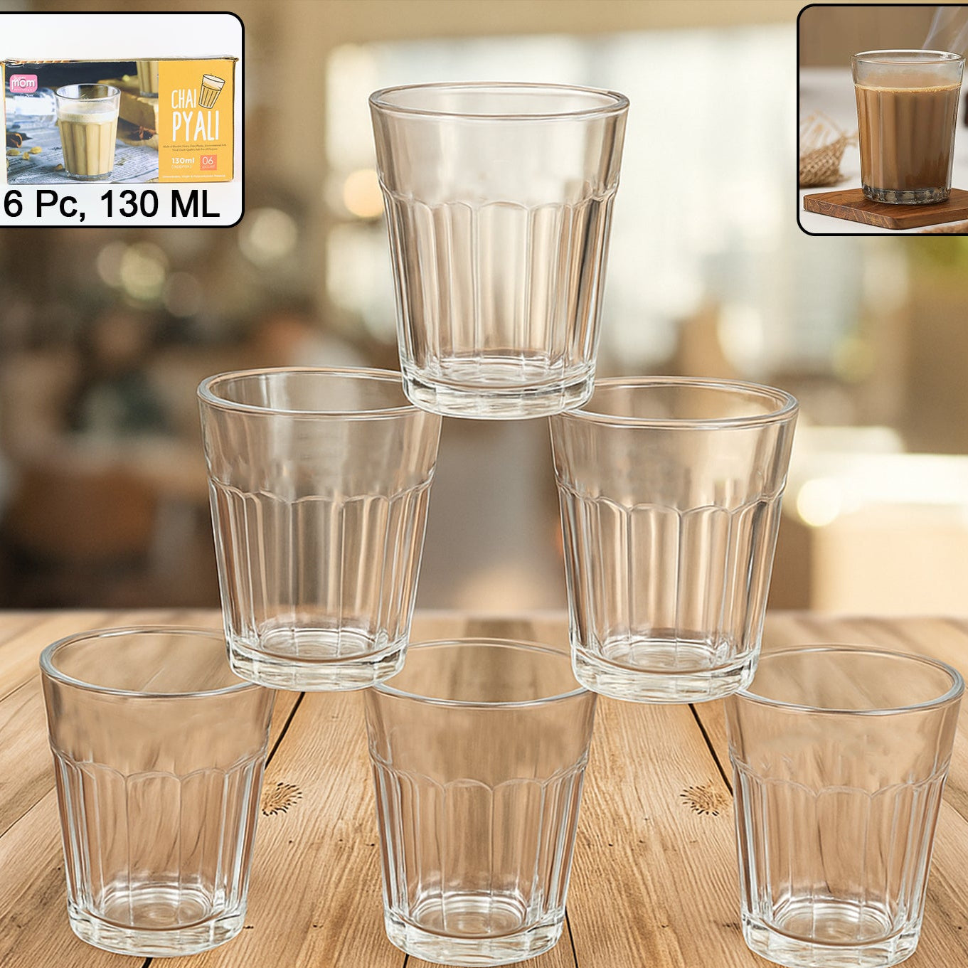 Transparent Polycarbonate Chai Pyali Tea Glass Set - 130ml, 6 Pcs - Happy Price - Image 1