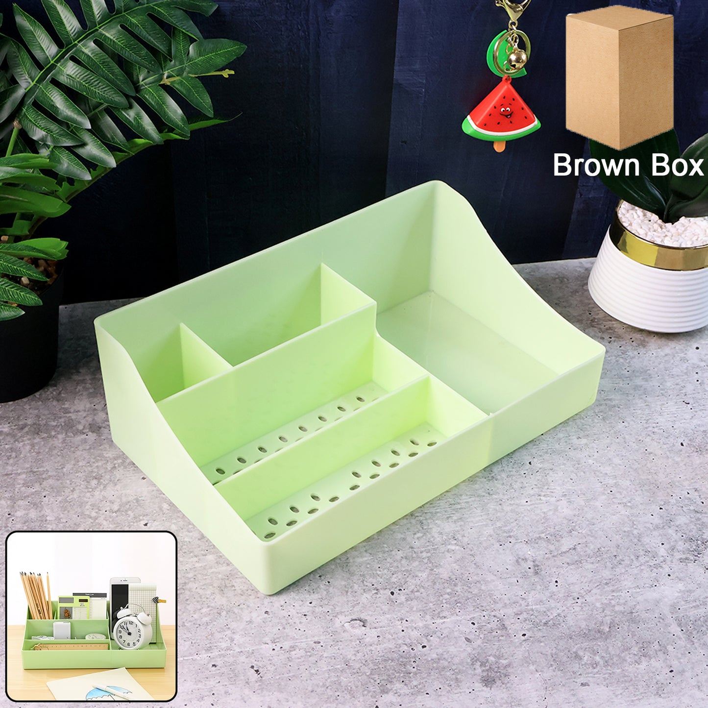 Multi-Compartment Desk Organizer Tray - Green Plastic Storage for Office & Study - Happy Price - Image 7