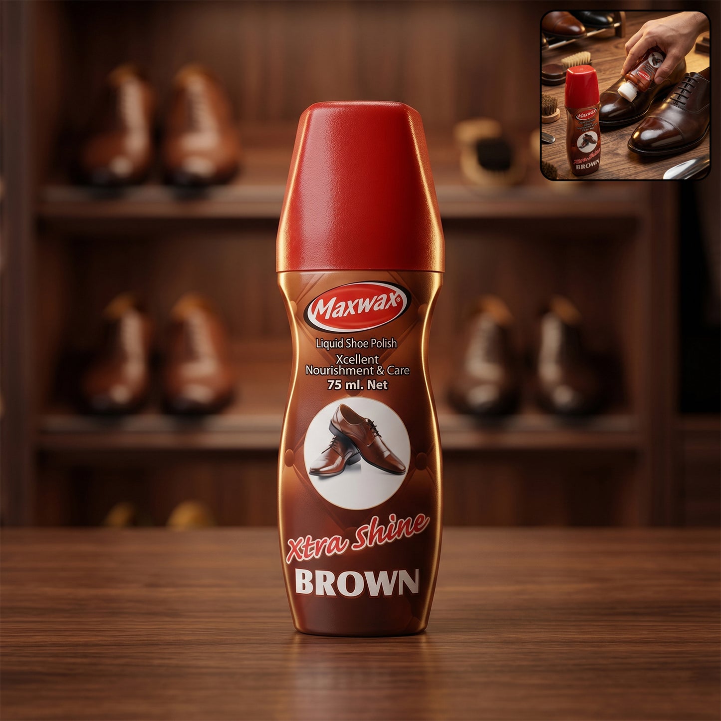 Maxwax Brown Liquid Shoe Polish (1 Pc 75 Ml)