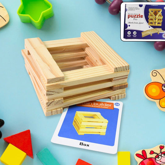 Wooden Pattern Brain Puzzles 20 Pcs Wooden Strips 40 Pattern Cards (1 Set) - Happy Price - Image 1