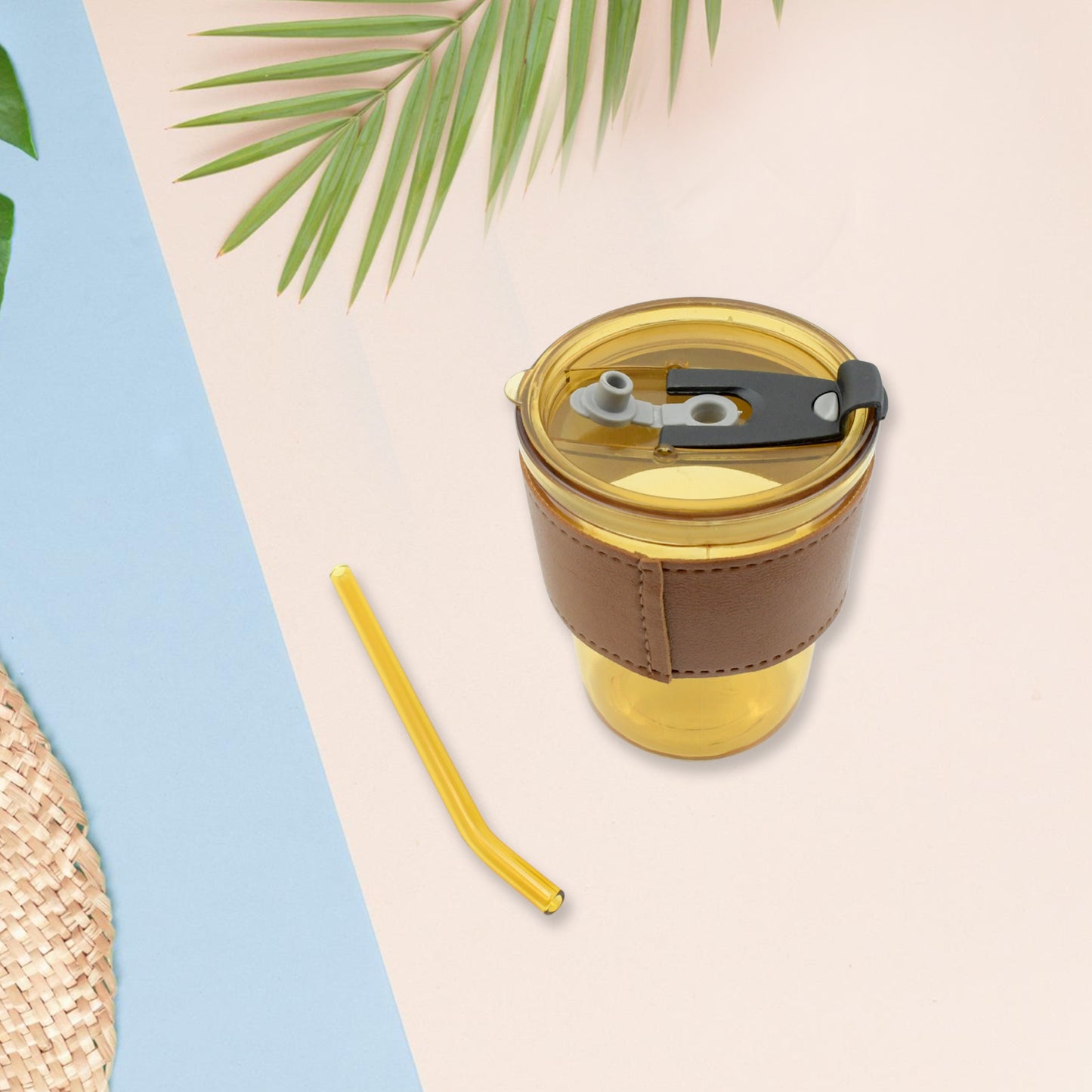 Home Glass Coffee Mugtea Cup With Glass Straw And Leakproof Lid  Travel Friendly Cups With Heatproof Sleeves - Happy Price - Image 3