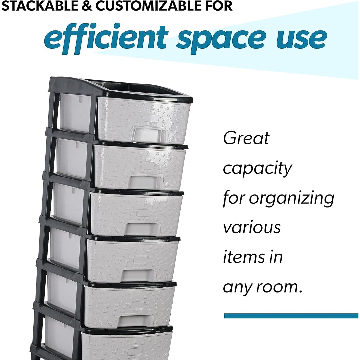 6-layer Heavy-duty Plastic Drawer Organizer Cabinet With Stone Texture Drawers - Happy Price - Image 3
