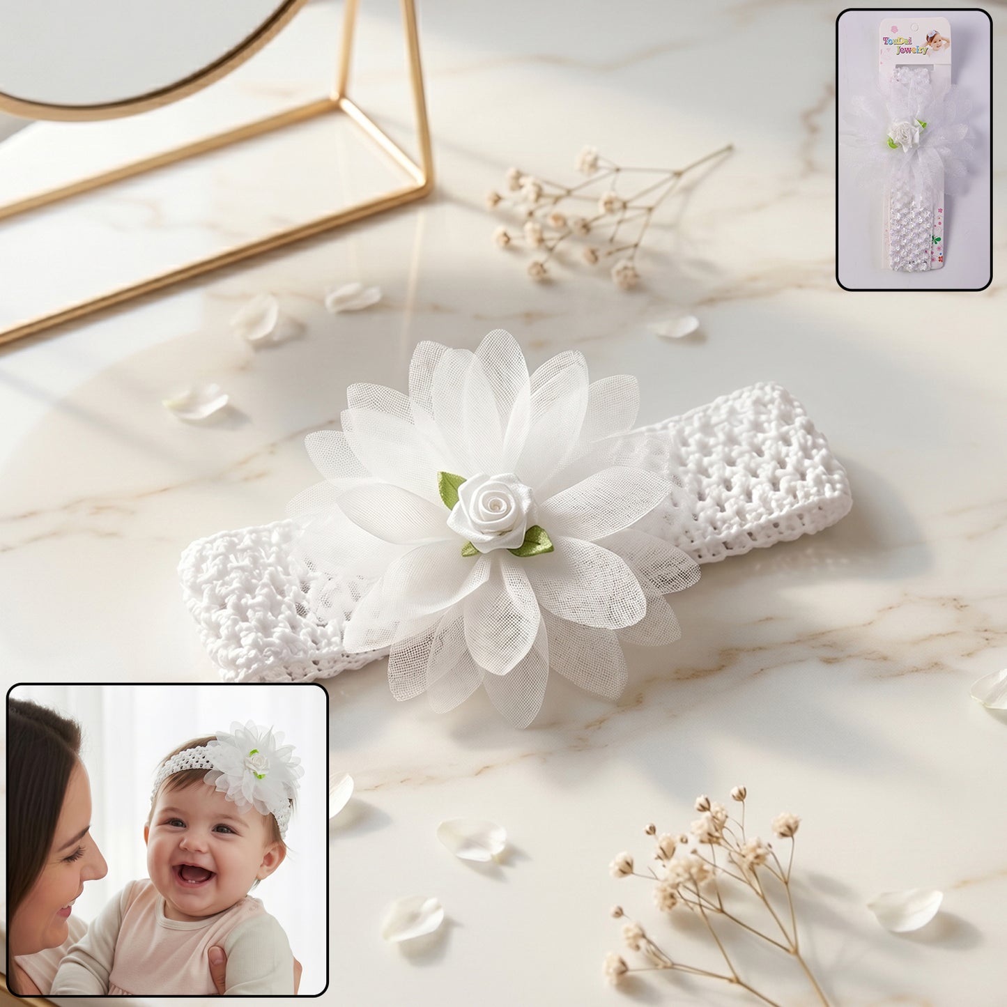 Cute Floral Baby Headband - Soft Elastic Hair Band (1 Pc) - Happy Price - Image 2