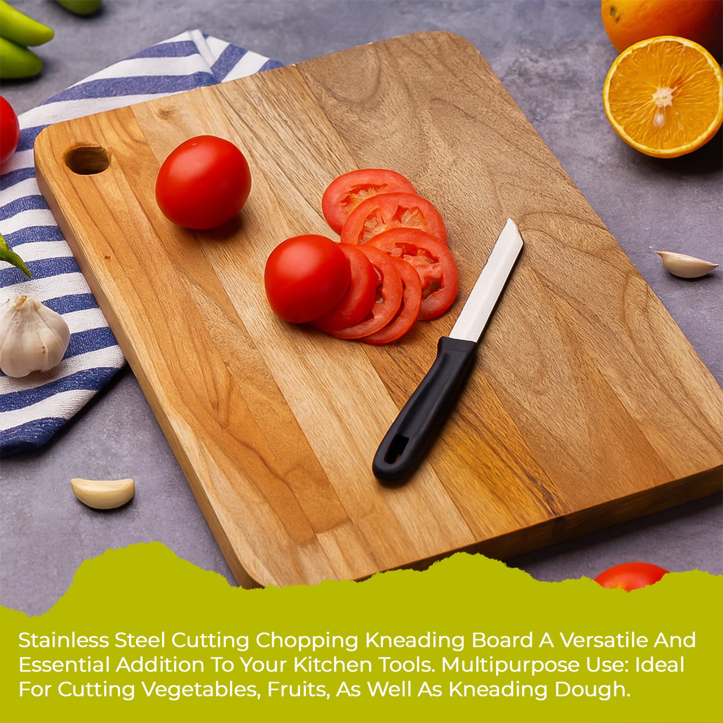 Apex Steel & Oak Medium Chopping Board with Handle (35x25cm, 1 Pc) - Happy Price - Image 6