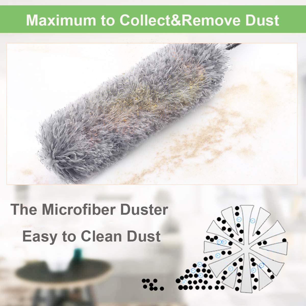 Microfiber Dusters For Cleaning Telescoping Feather Duster With 100 Inches Extendable Handle Pole Dusting Cleaning Tools For Cleaning High Ceiling Ceiling Fan Blinds Cobwebs Furniture Cars - Happy Price - Image 5