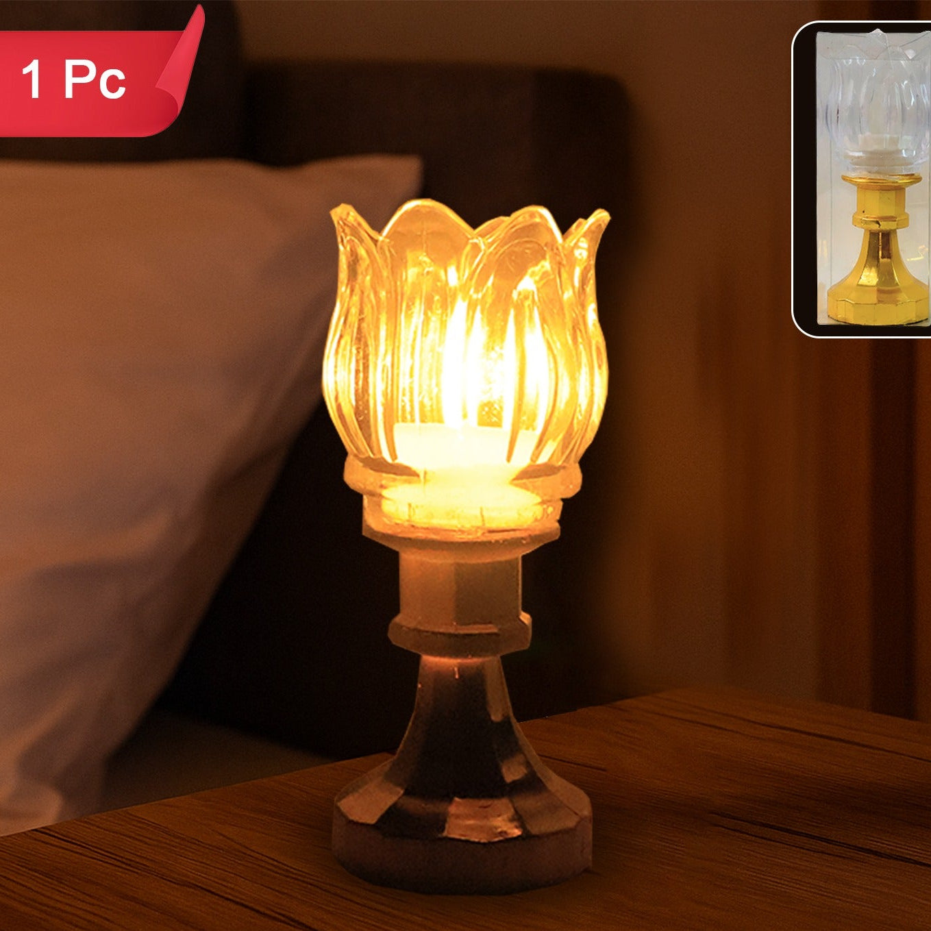 Lotus Shaped LED Decorative Lamp with Stand - Battery Operated Flameless Light - Happy Price - Image 1