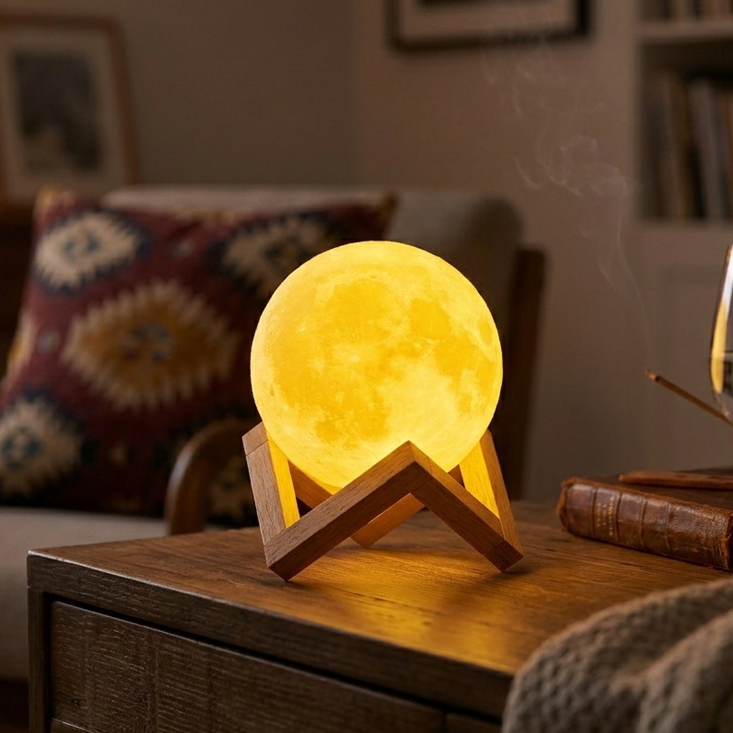 LED Moon Ball Night Light with Wooden Base (1 Pc) - Happy Price - Image 3