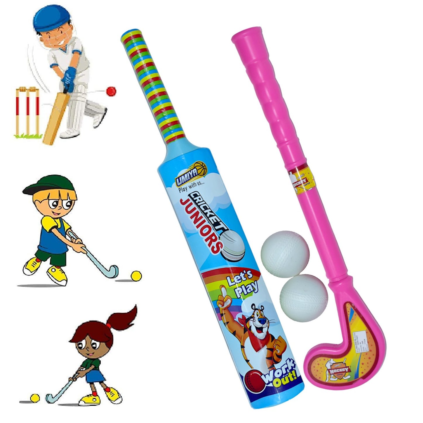 Combo Of Light Weight Plastic Bat Ball  Hockey For Kids - Happy Price - Image 2