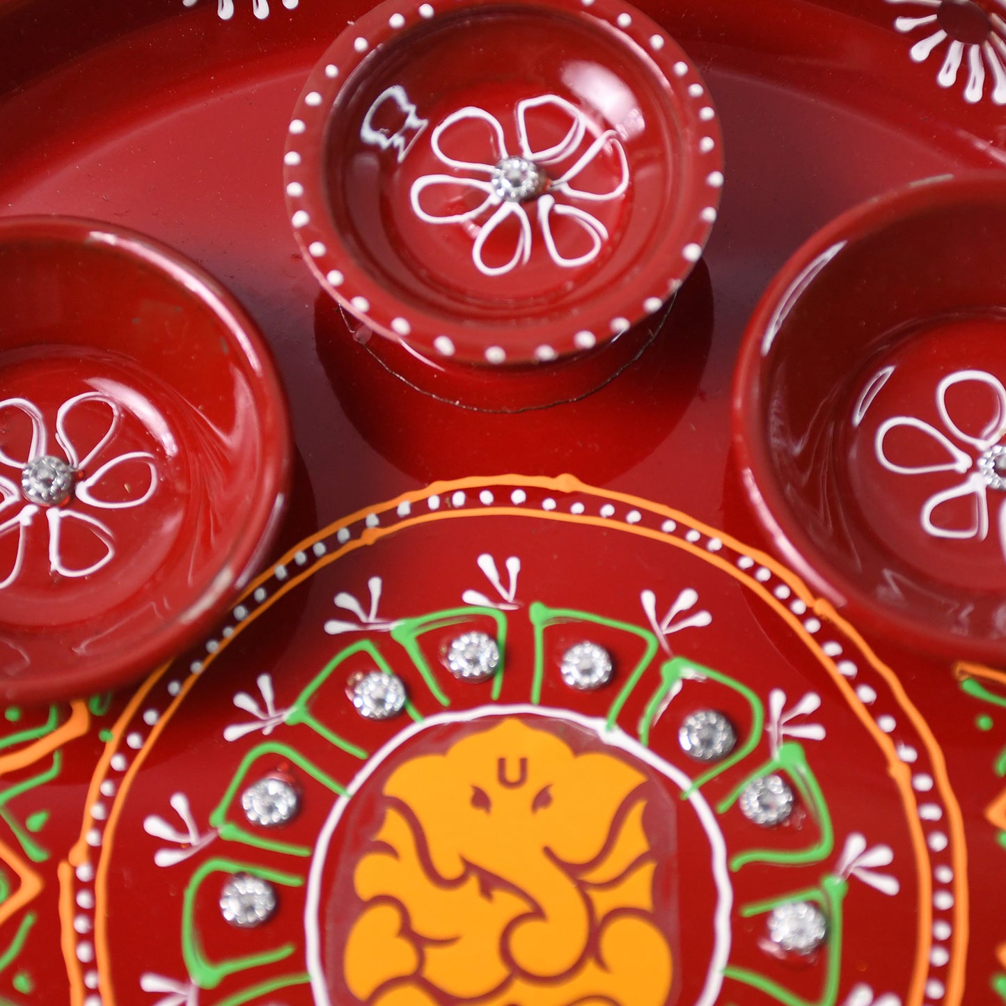 Hand-Painted Ganesha Pooja Thali Set with 3 Diyas - Festive Puja Utensil - Happy Price - Image 4