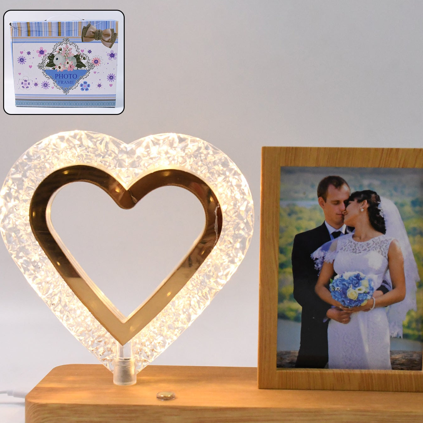 Heart Shape Cystal Led Lamp  Photo Frame Night Lamp  Wedding Gift  Love Couple - Happy Price - Image 1