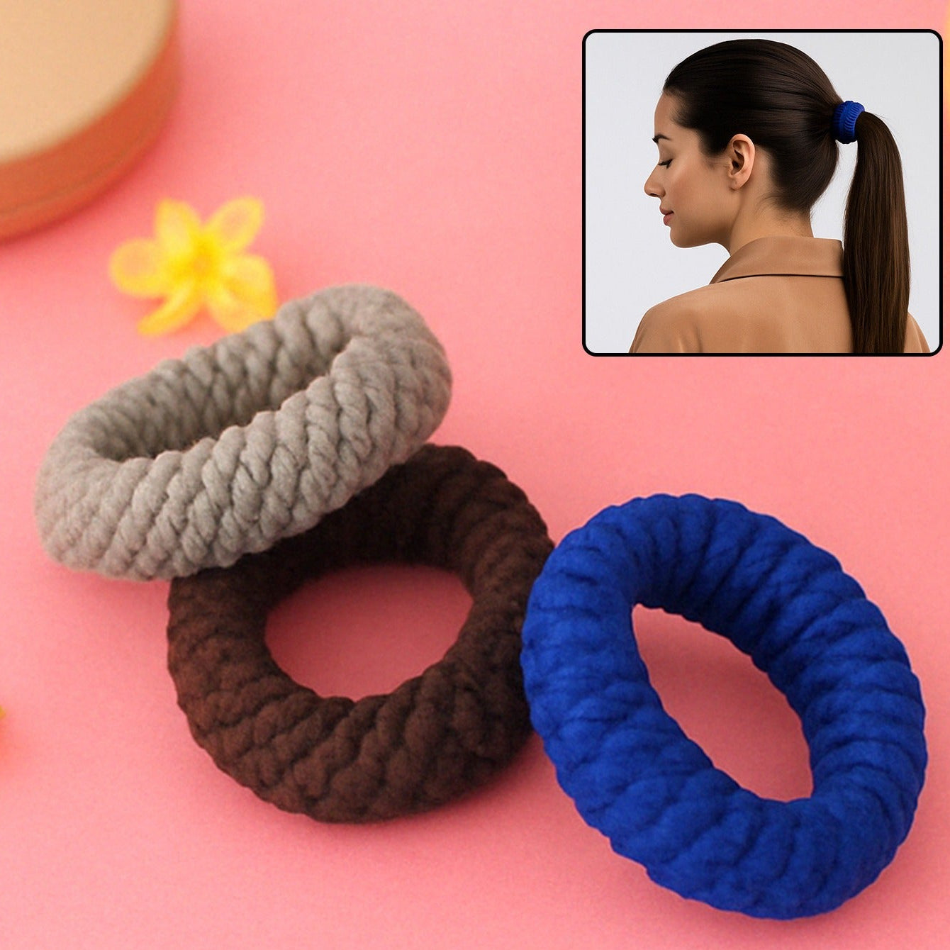 Tyre Design Hair Ties - Pack of 3 Multicolour - Happy Price - Image 1