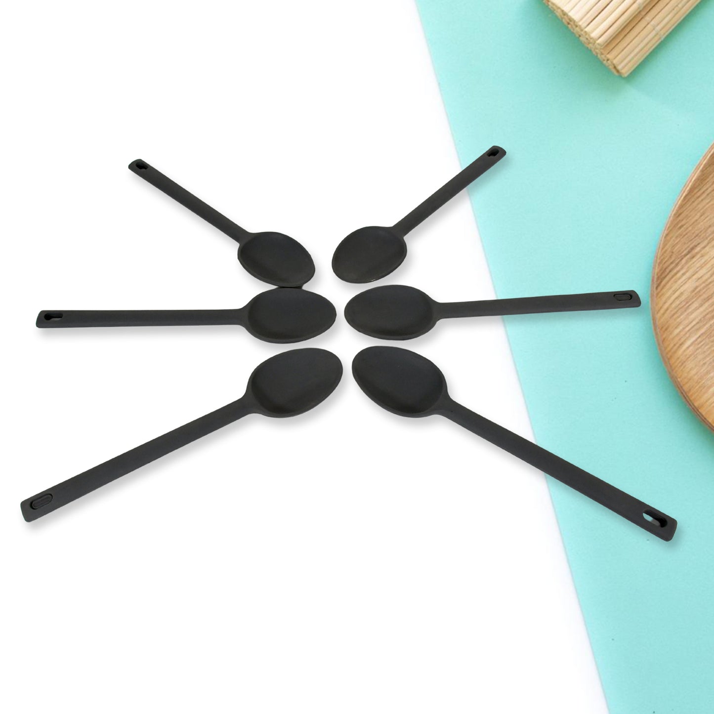 Multipurpose Silicone Spoon Silicone Basting Spoon Non-stick Kitchen Utensils Household Gadgets Heat-resistant Non Stick Spoons Kitchen Cookware Items For Cooking And Baking (6 Pcs Set) - Happy Price - Image 4