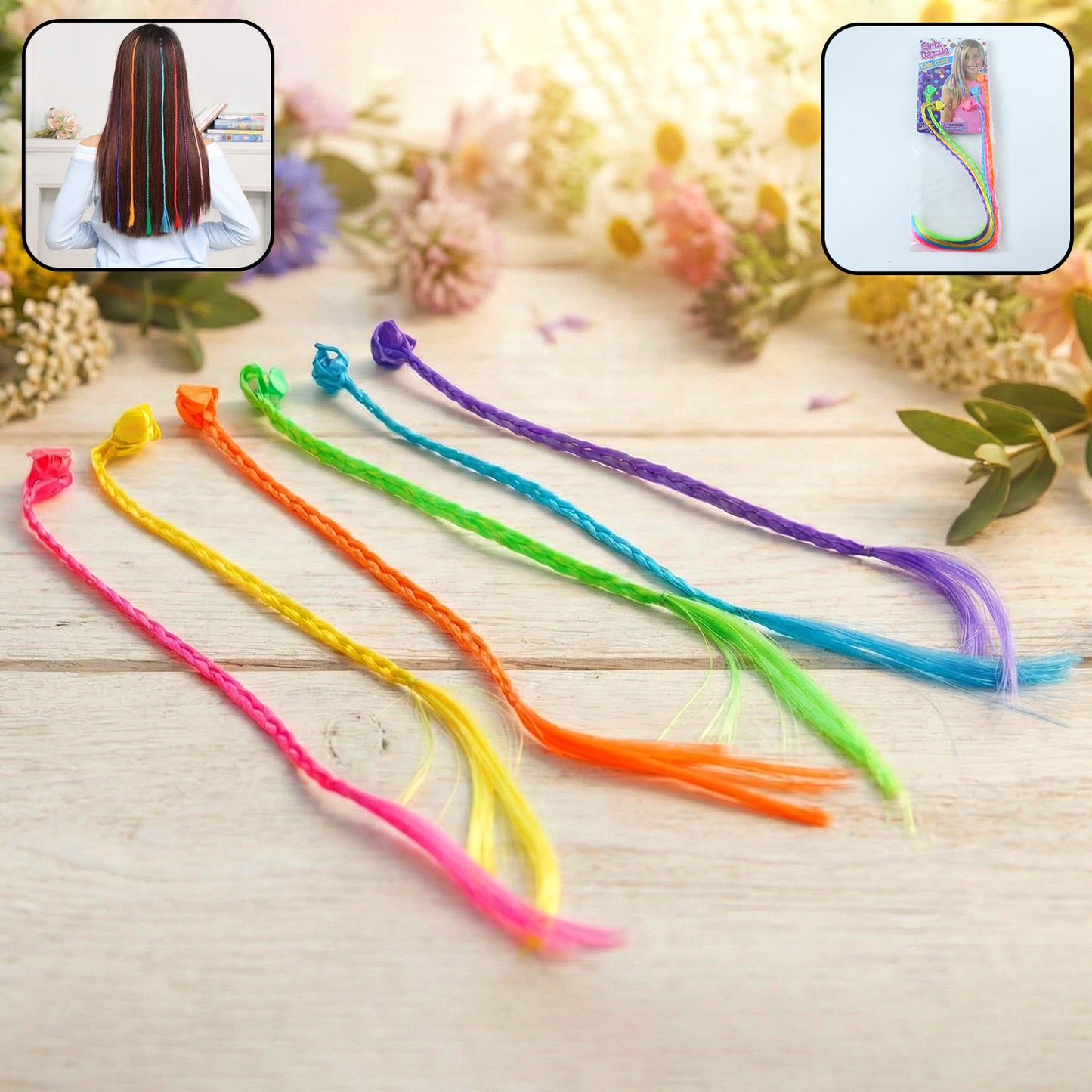 Colourful Braided Hair Streaks for Girls - 6 Pc Clip-In Extension Set - Happy Price - Image 2
