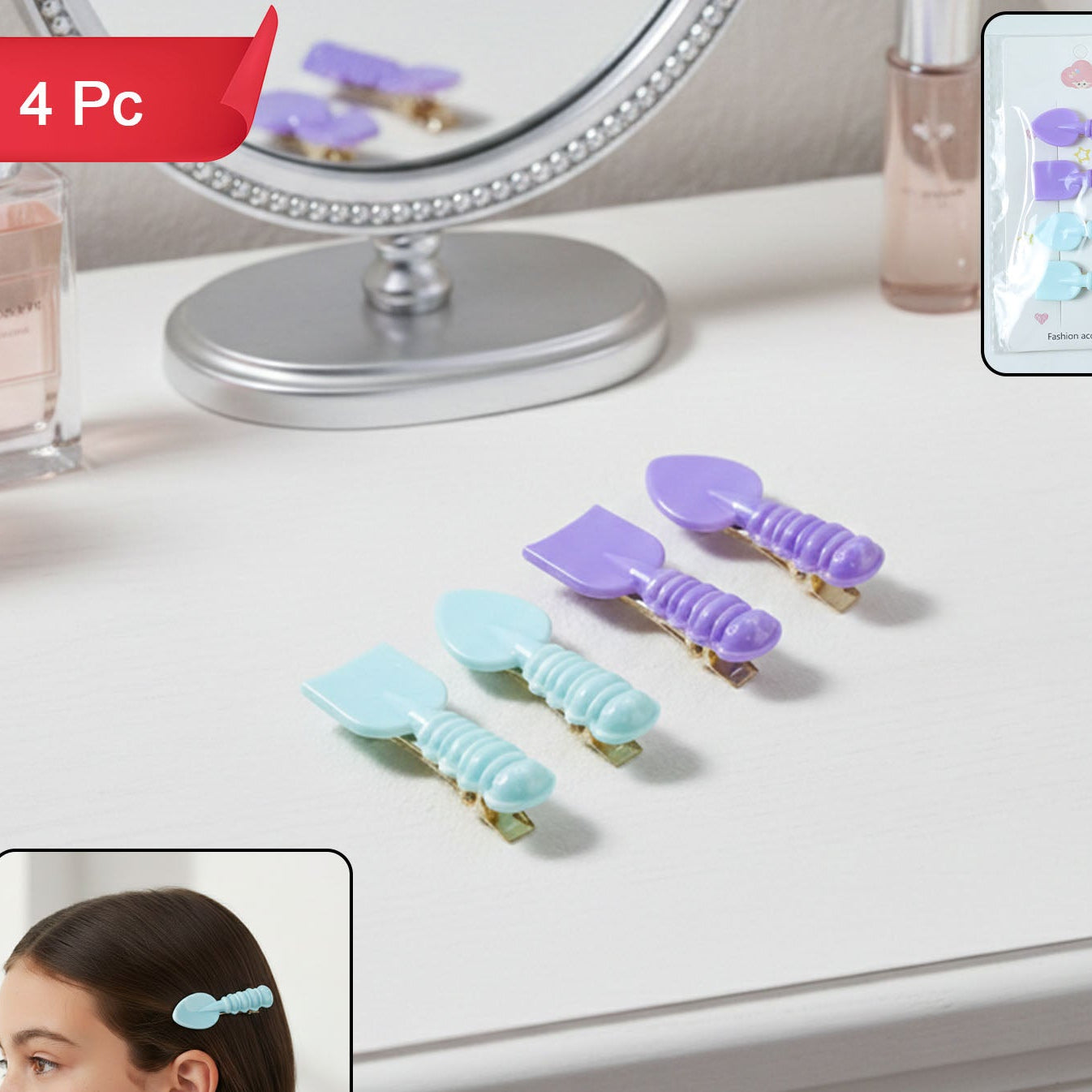 Cute Spoon & Spatula Shape Hair Clips - 4 Pc Set for Girls - Happy Price - Image 1