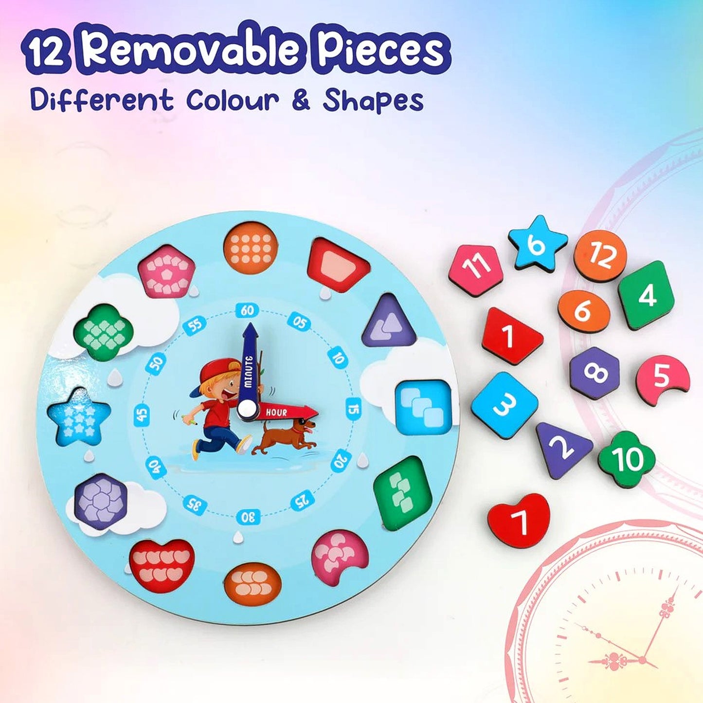 Aditi Wooden Educational Learning Clock Toy With Movable Hands - Happy Price - Image 6