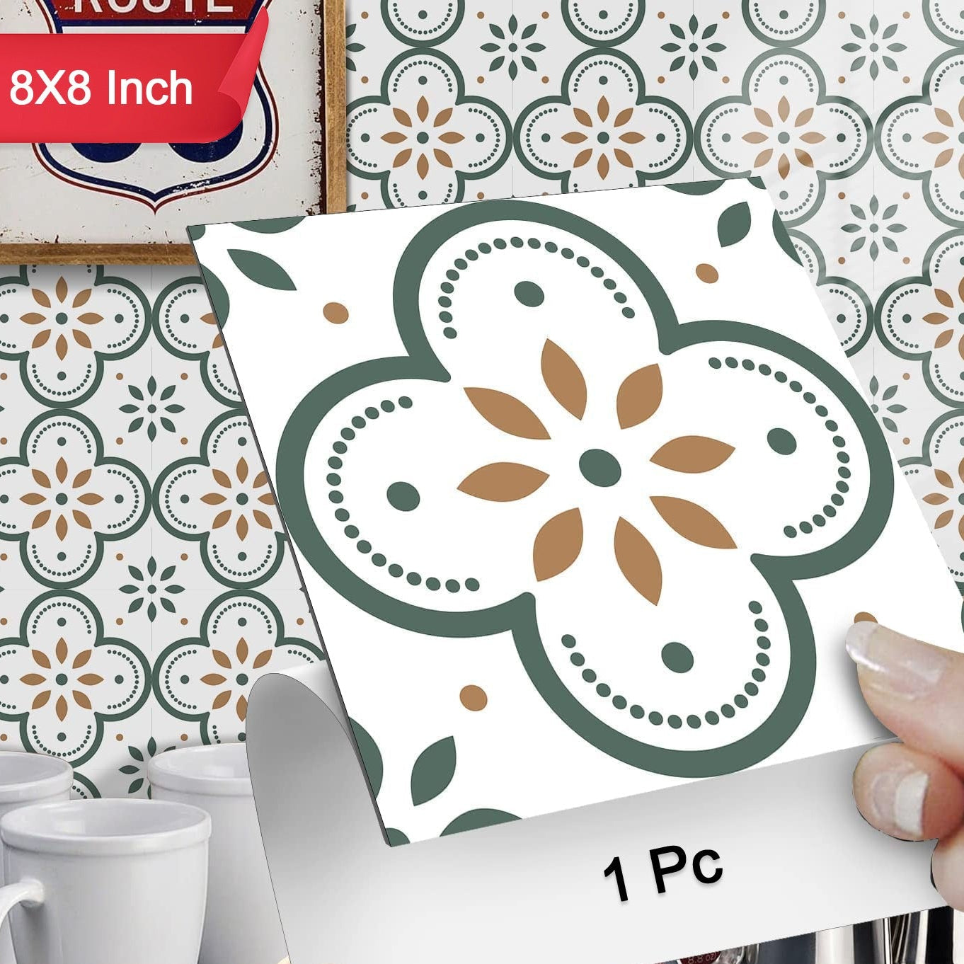 Peel And Stick Floor Tiles Kitchen  Bathroom Backsplash Sticker Detachable Waterproof Diy Tile Stickers For Wall Decoration Tiles Home Decoration (8x8 Inch  1 Pc Tiles) - Happy Price - Image 1