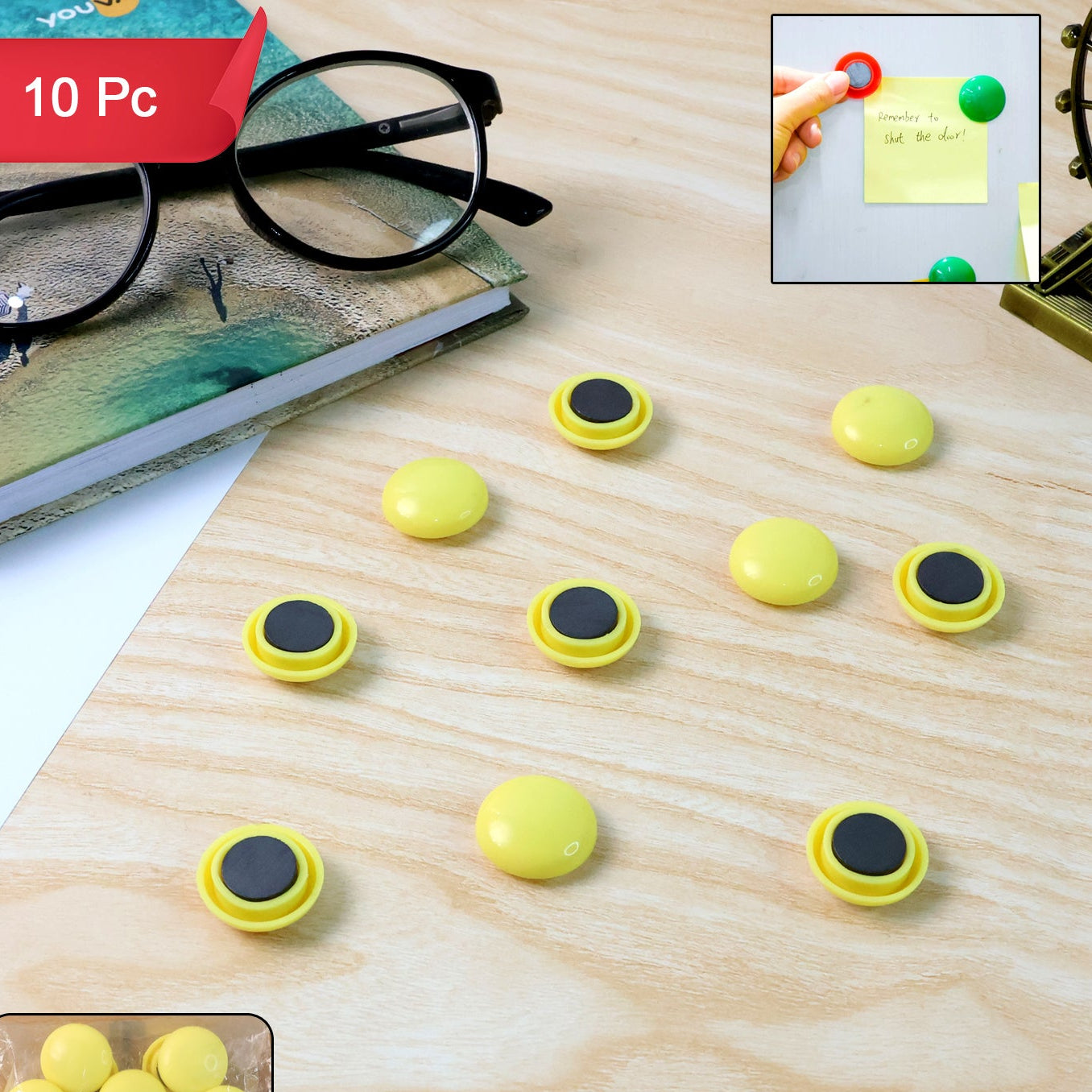 10 Pc Round ABS Fridge Magnets - Strong Hold Push Pins for Whiteboards & Metal Surfaces - Happy Price - Image 1