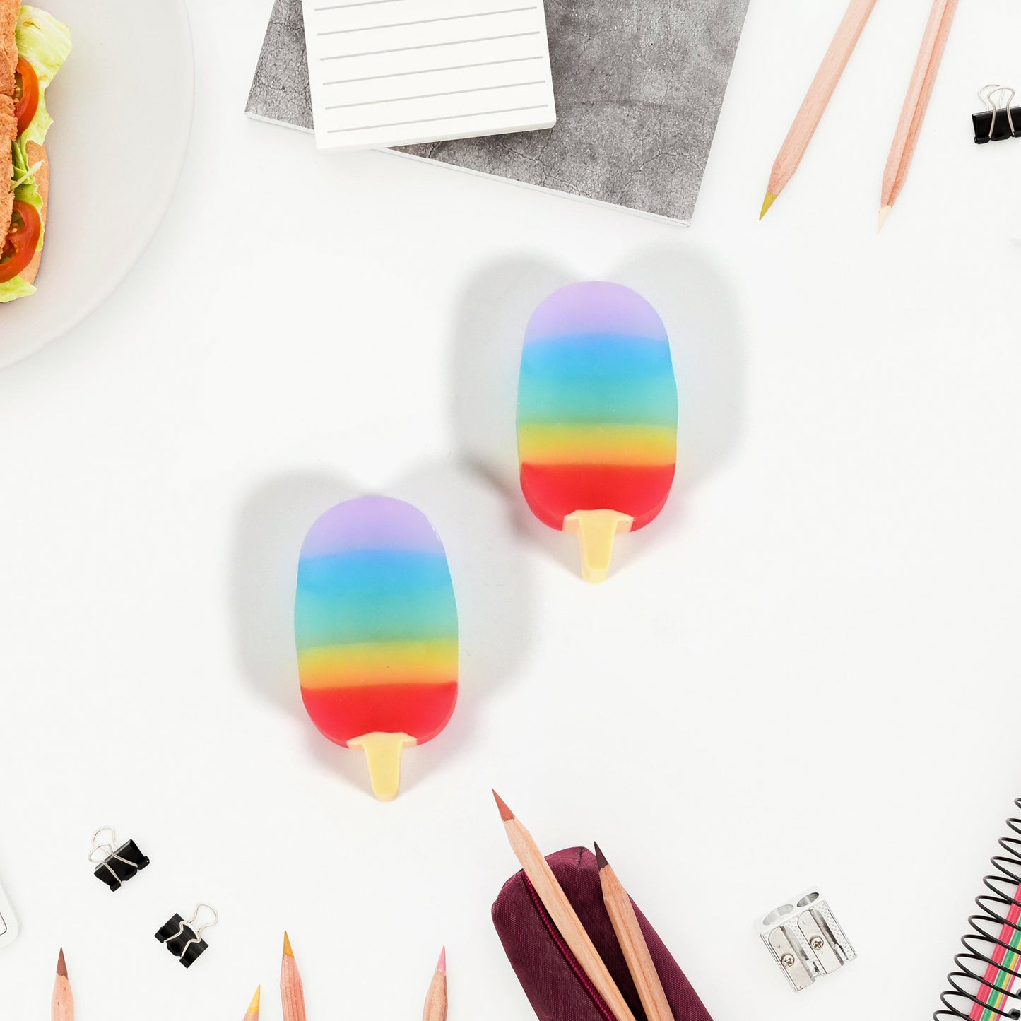 Jelly Popsicle Shape Fancy  Stylish Erasers Mini Eraser Creative Cute Novelty Eraser For Children Eraser Set For Return Gift Birthday Party School Prize (2 Pc Set) - Happy Price - Image 6