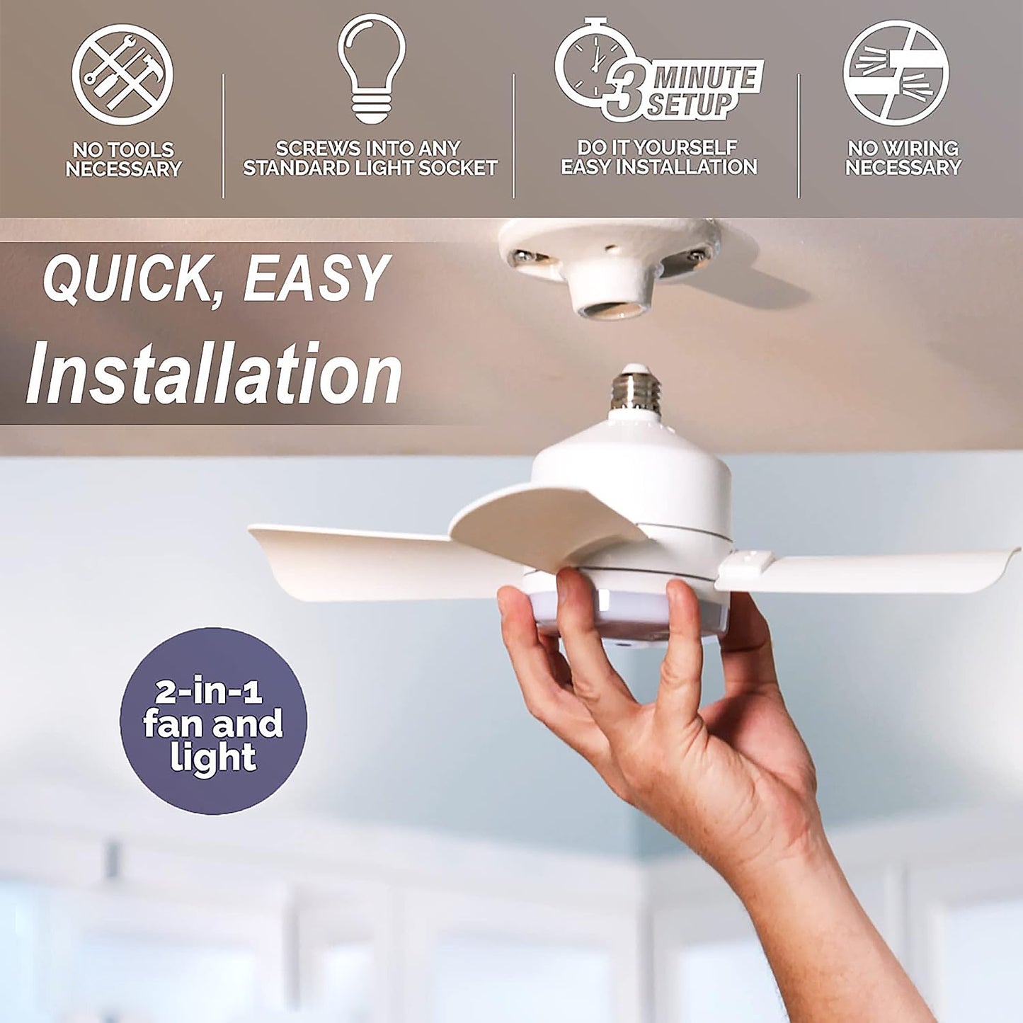 Socket Fan Light Original - Cool Light Led  Ceiling Fans With Lights And Remote Control Replacement For Lightbulb - Bedroom Kitchen Living Room1000 Lumens  5000 Kelvins Cool Leds (Remote Battery Not Included) - Happy Price - Image 4