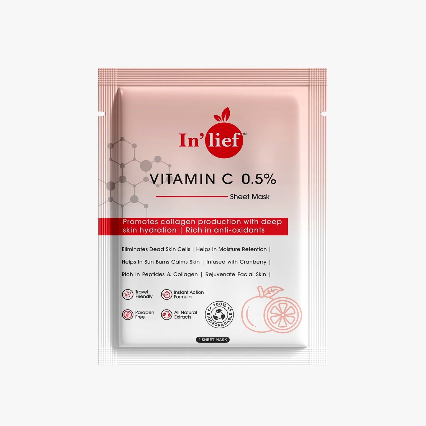 Inlief Vitamin C 0.5% Hydrating Brightening Facial Sheet Mask - 1 Pc - Happy Price - Image 2
