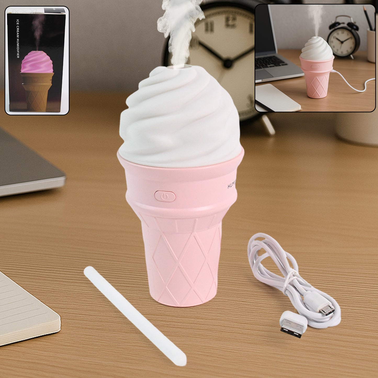 Ice Cream Cone Shape Air Freshener Humidifier (1pc  Pink) - Happy Price - Image 5