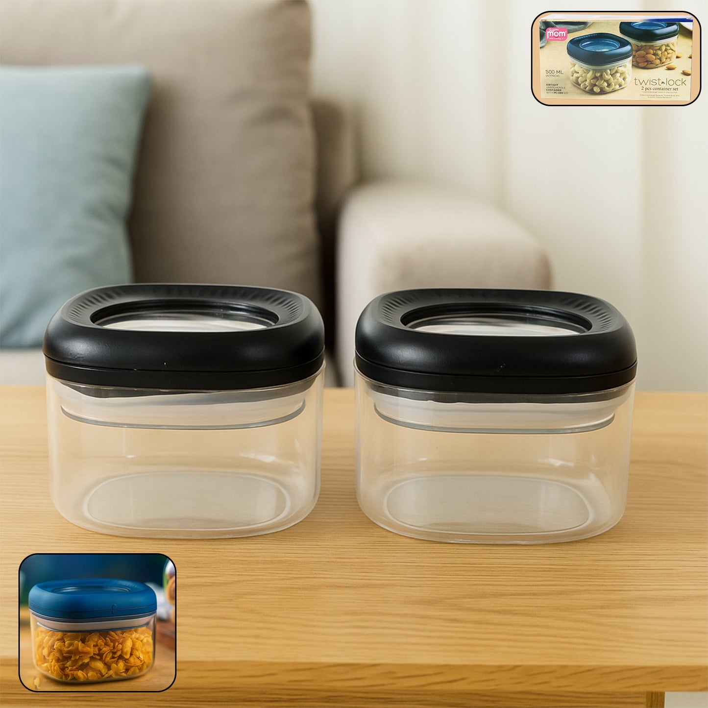 HappyPrice 500ml Plastic Storage Containers with Airtight Twist Lids - Set of 2 - Happy Price - Image 6