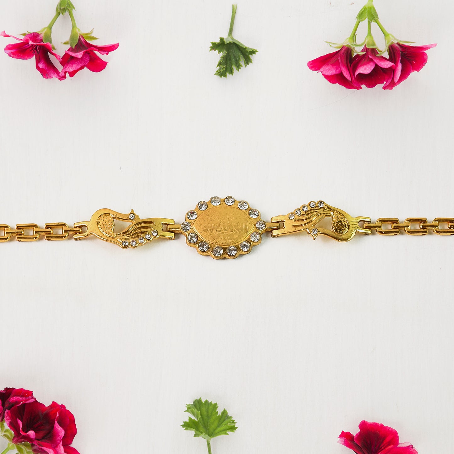 1 Pc Metal Rakhi Bracelet for Brother with Stone Border and Dual Peacock Design - Happy Price - Image 3