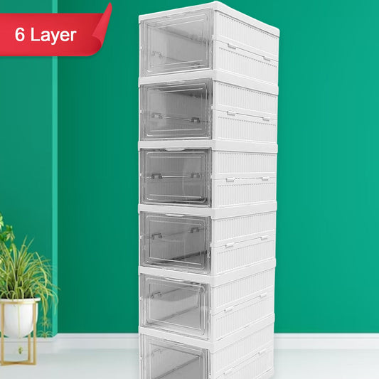 Stackable Multifunctional Storage For Clothes Foldable Drawer Shelf Basket Utility Cart Rack Storage Organizer Cart For Kitchen Pantry Closet Bedroom Bathroom Laundry (6  Layer 1 Pc) - Happy Price - Image 1