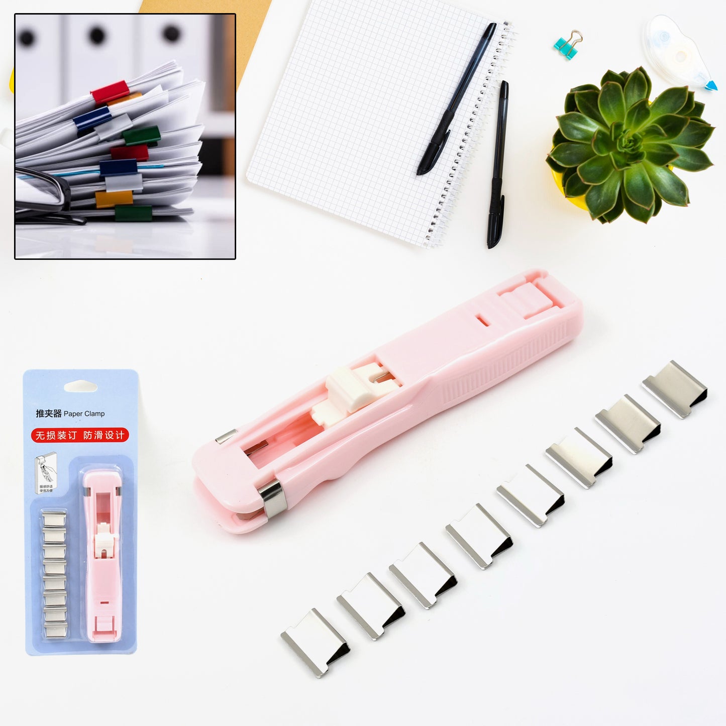 Portable Paper Clamp With 8 Pcs Clip Dispenser Handheld Paper Fast Clam (1 Set) - Happy Price - Image 7