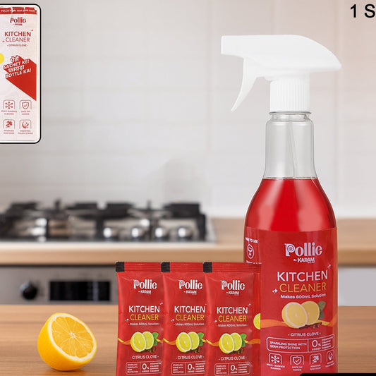 Kadam Concentrated Kitchen Cleaner Refill Kit with Spray Bottle - Citrus Clove, 3 Sachets for 600ml - Happy Price - Image 1