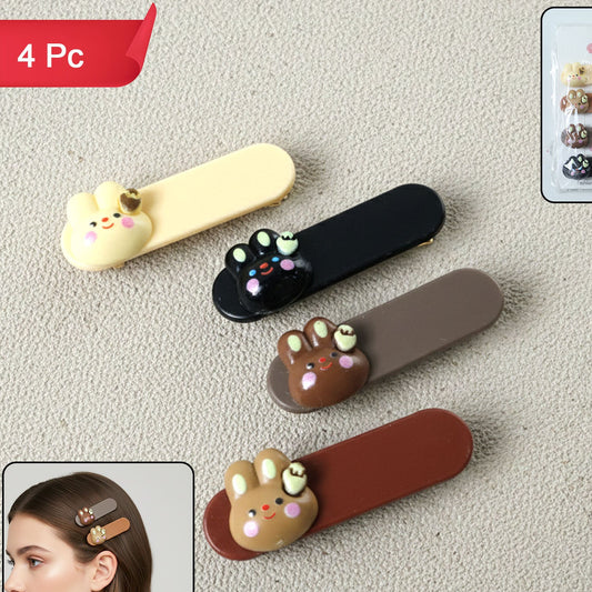 Cute Bunny Face Hair Clips Set - 4 Pc Decorative Snap Clips for Women & Girls - Happy Price - Image 1
