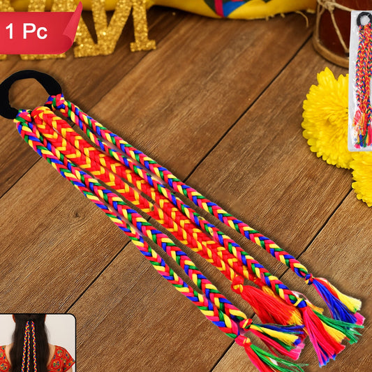 Multicolor Braided Hair Extension with Tassels - 1 Pc - Happy Price - Image 1