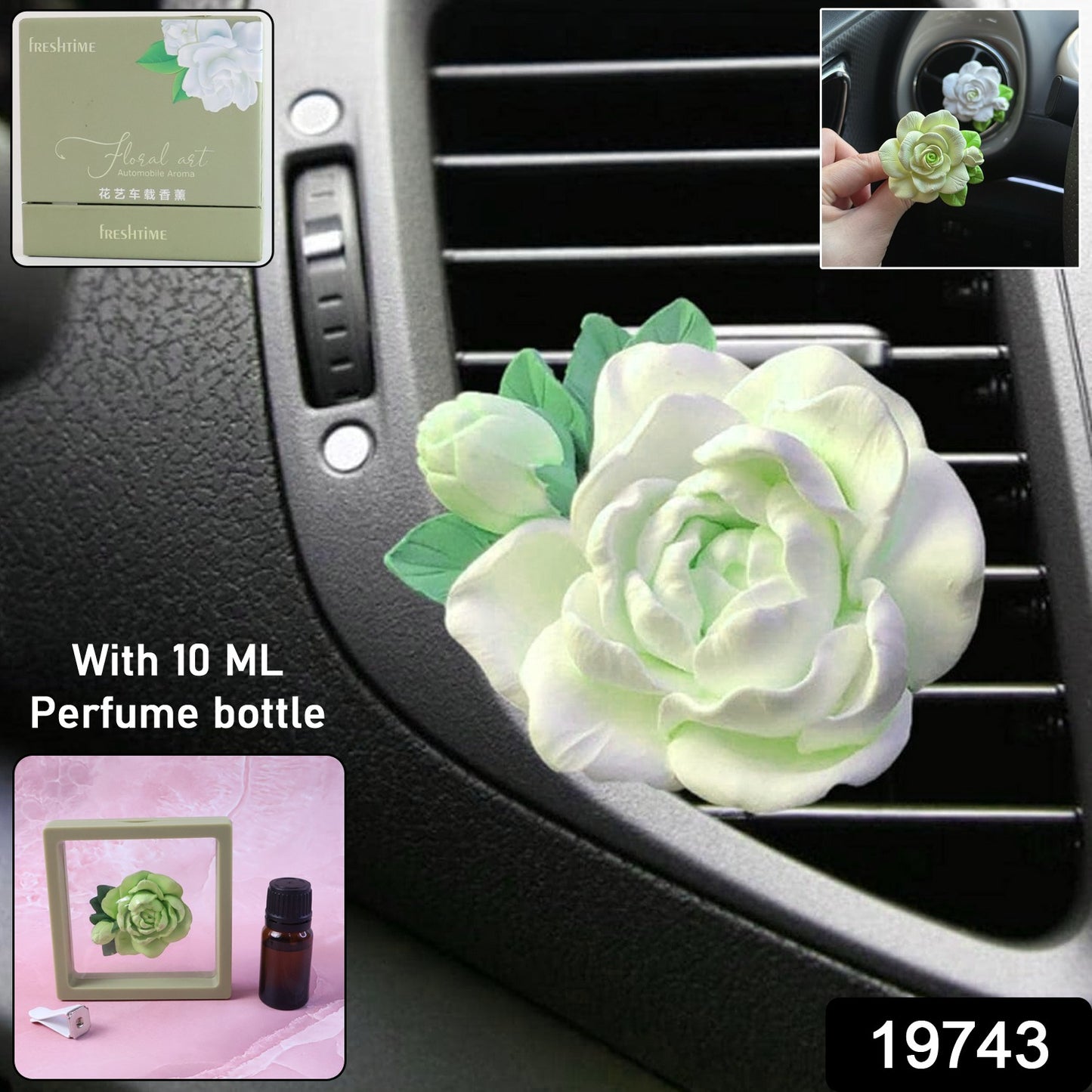 Rose Flower Car Air Freshener Clip with 10ml Perfume Bottle - 1 Pc - Happy Price - Image 1