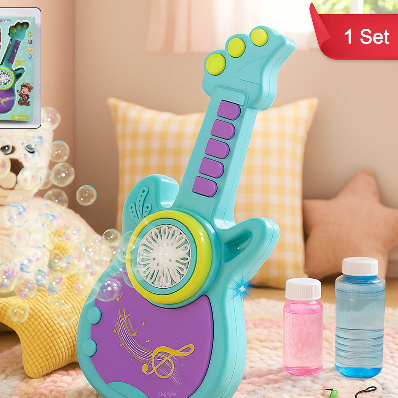 Automatic Guitar-Shaped Bubble Machine Set for Kids - Battery Operated Fun Toy - Happy Price - Image 1