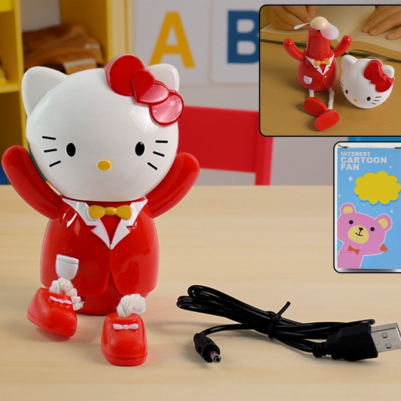 Usb Cartoon Character Mini Table Fan For Kids (1 Pc) - Happy Price - Image 1