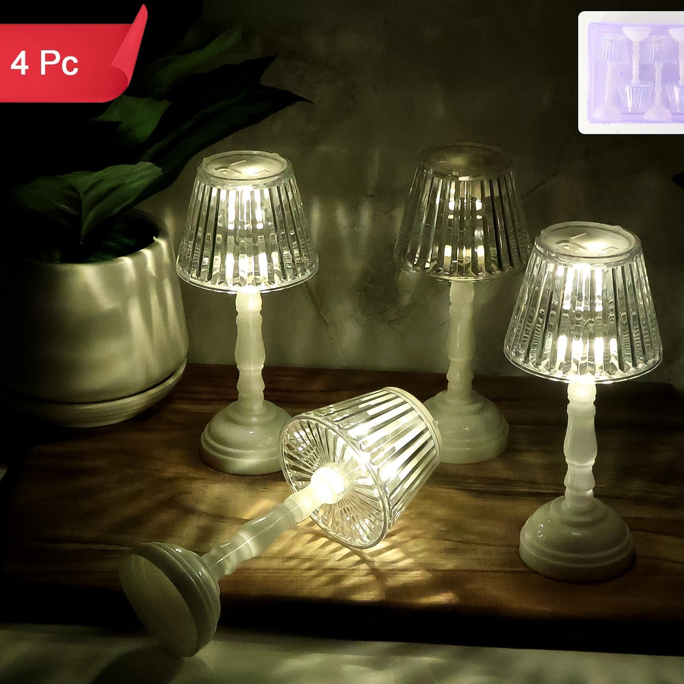 Set of 4 Crystal LED Table Lamps - Warm Rechargeable Night Light - Happy Price - Image 1