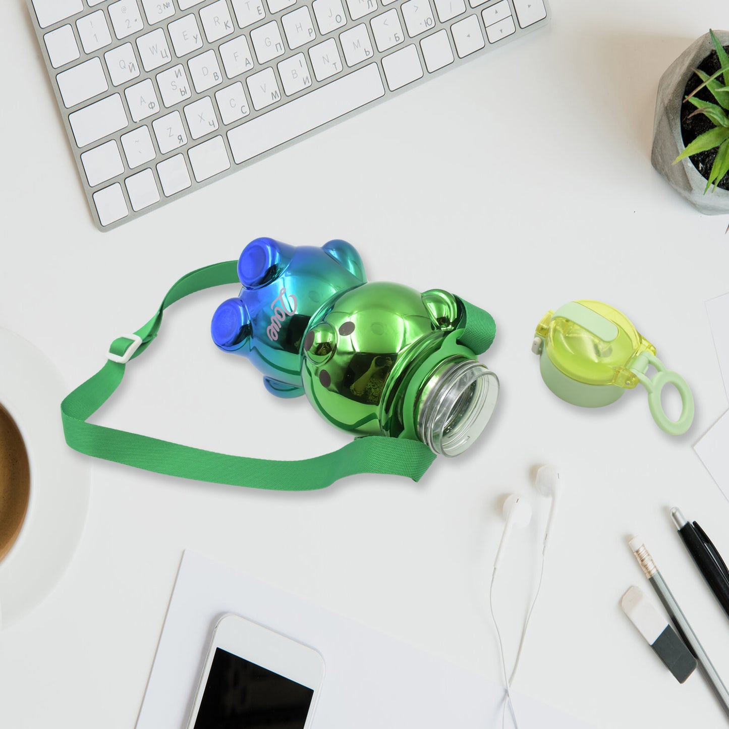 Cute Plastic Water Bottle Straw Bottle With With Adjustable Shoulder Strap And Stickers Portable Drinking Cup Water Bottle For Kids - Happy Price - Image 4