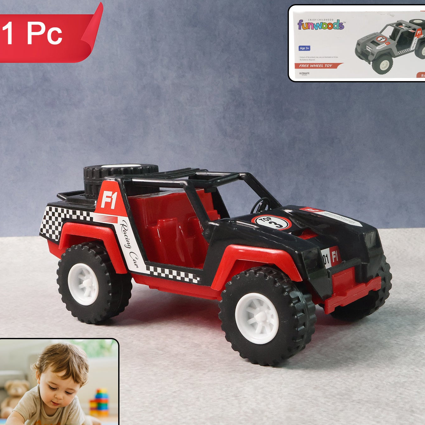 Funwoods Push & Go Racing Jeep Toy - 1 Pc - Happy Price - Image 1