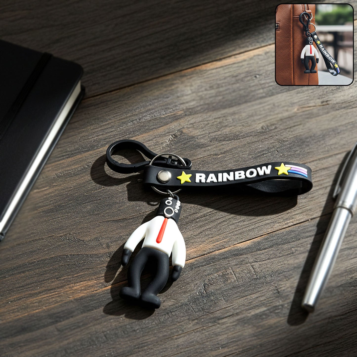 Cartoon Man Figure Keychain with Rainbow Strap - 1 Pc - Happy Price - Image 2