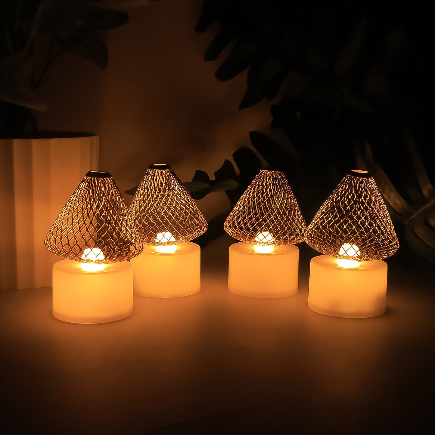 Set of 4 LED Flameless Candles with Mesh Shade - Warm White Flickering Lights - Happy Price - Image 7