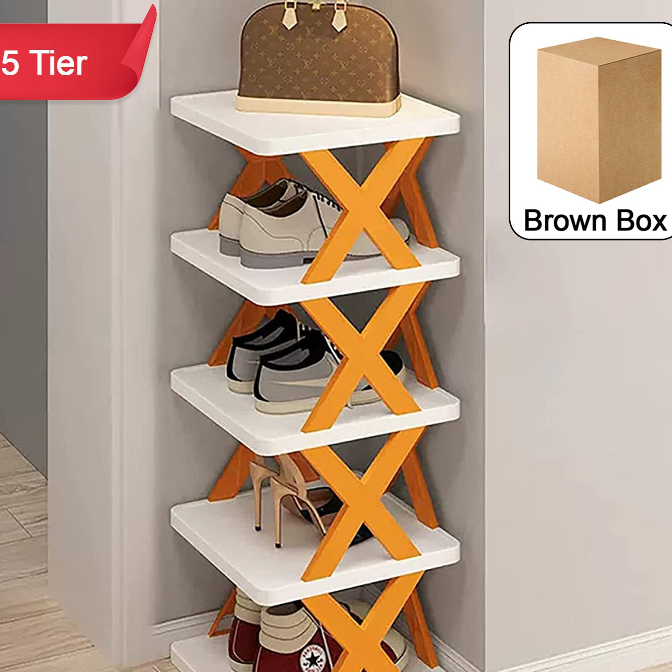 5 Tier Shoes Stand Shoe Tower Rack Suit For Small Spaces Closet Small Entryway Easy Assembly And Stable In Structure Corner Storage Cabinet For Saving Space - Happy Price - Image 1