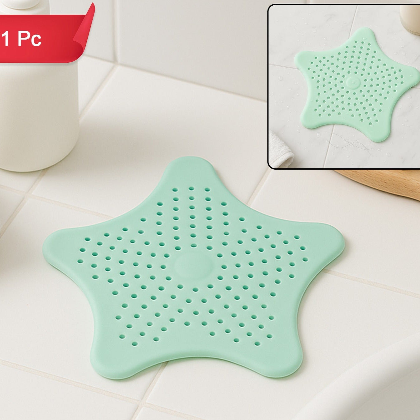 Mint Green Silicone Star Shaped Sink Filter Bathroom Hair Catcher Drain Strainers For Basin - Happy Price - Image 1