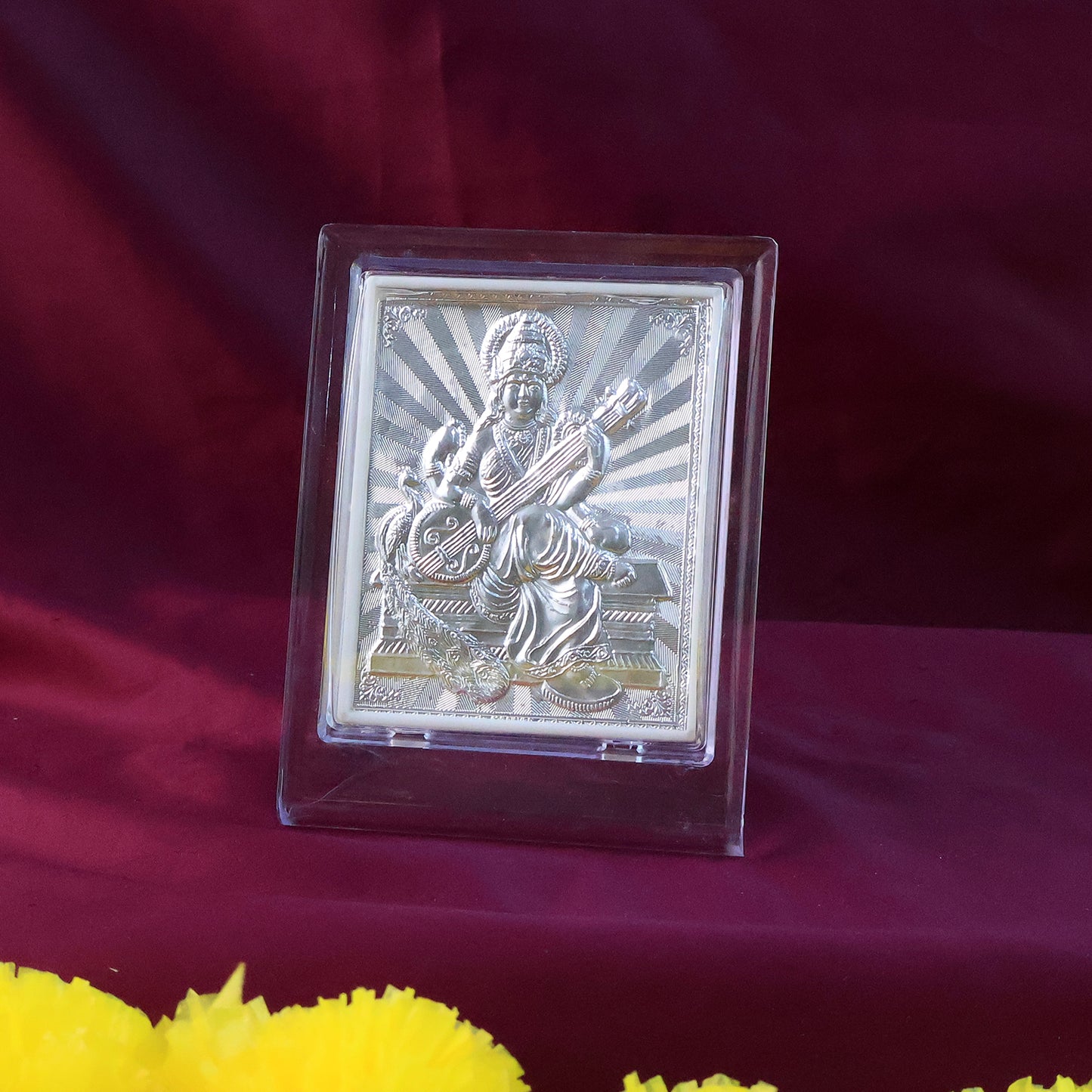 Silver Saraswati Maa Photo Frame with Stand - 1 Pc - Happy Price - Image 4