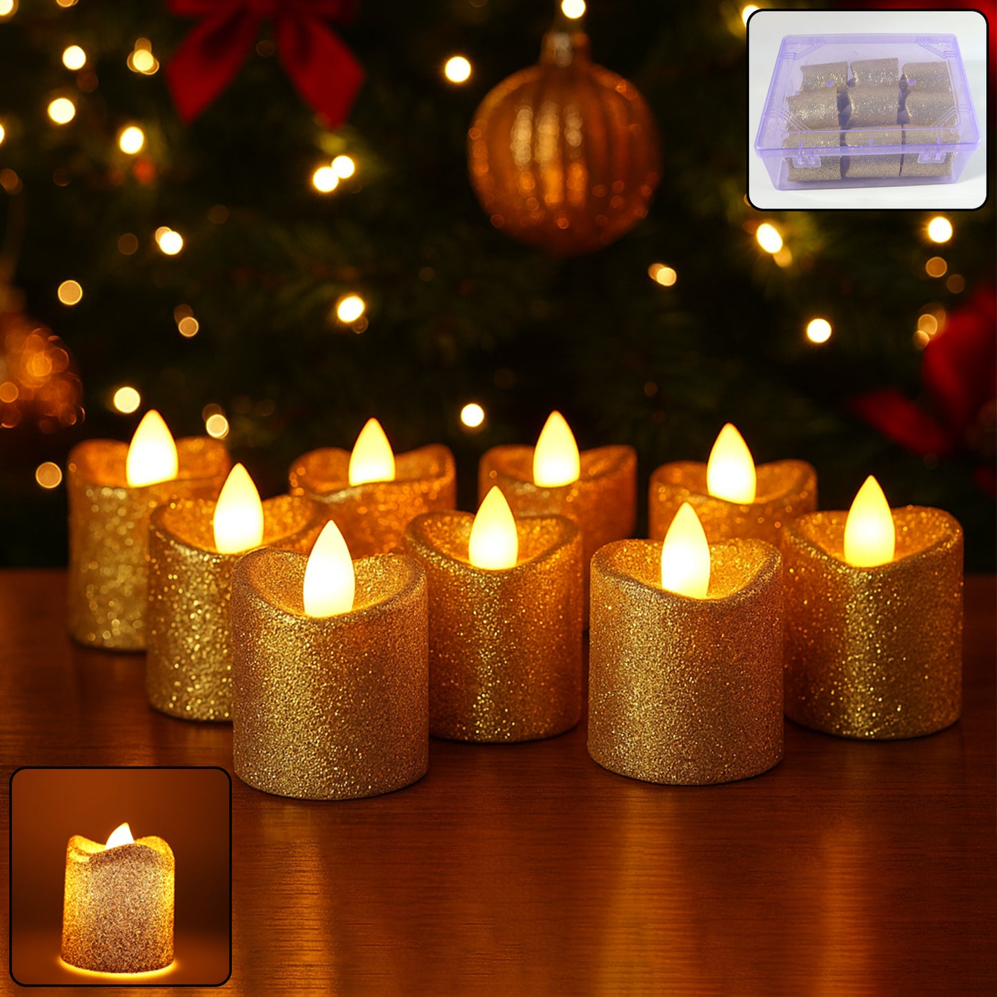 Christmas Glitter LED Tealight Candles - 9 Pc Set for Festive Ambiance - Happy Price - Image 7