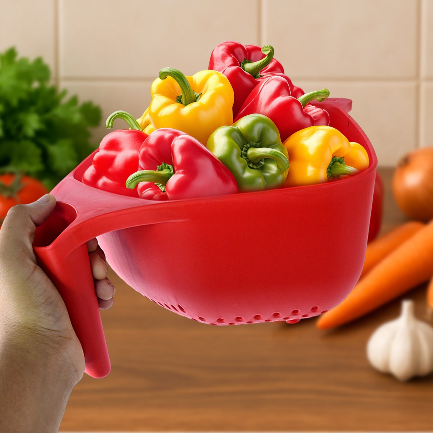 Apex Multi-functional Plastic Strainer Bowl With Ergonomic Handle (1 Pc) - Happy Price - Image 2