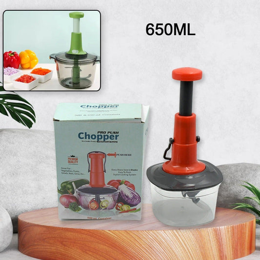 Manual Press Fruit  Vegetable Chopper With 3 Stainless Steel Blades Anti-slip Base And Locking System Cutting Chopper For Kitchen (650 Ml) - Happy Price - Image 1