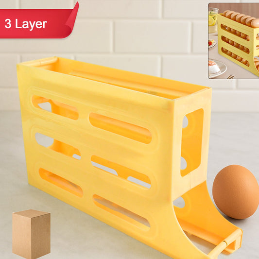 3-Layer Rolling Egg Holder Dispenser for Fridge - Automatic Gravity Feed Organizer (1 Pc) - Happy Price - Image 1