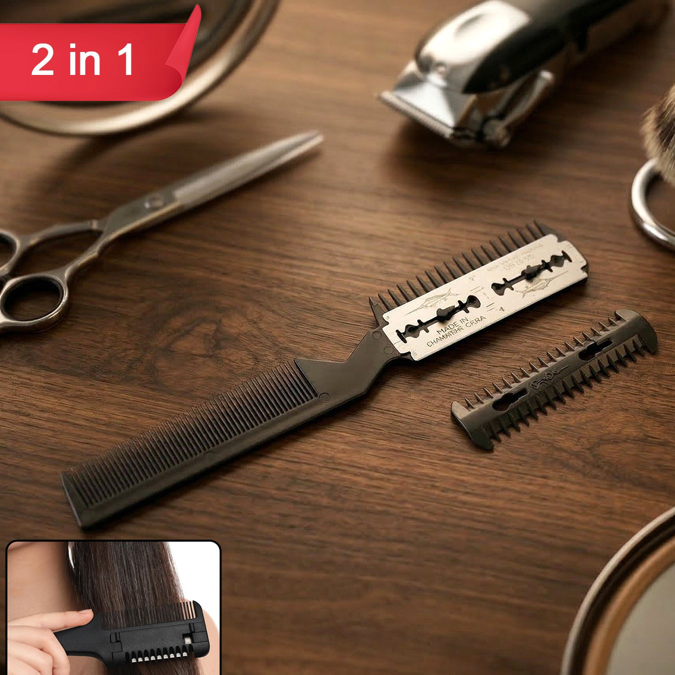 2 In 1 Double-sided Hair Cutting Comb With Razor Blade (1 Pc)