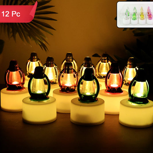 12 Pc LED Flameless Tealight Candles - Multicolor Glow, Battery Operated Decorative Lamps for Festivals & Home - Happy Price - Image 1