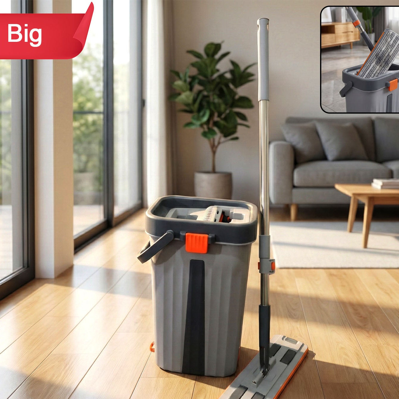Big Flat Mop and Bucket Set for Home Cleaning - 1 Set - Happy Price - Image 1
